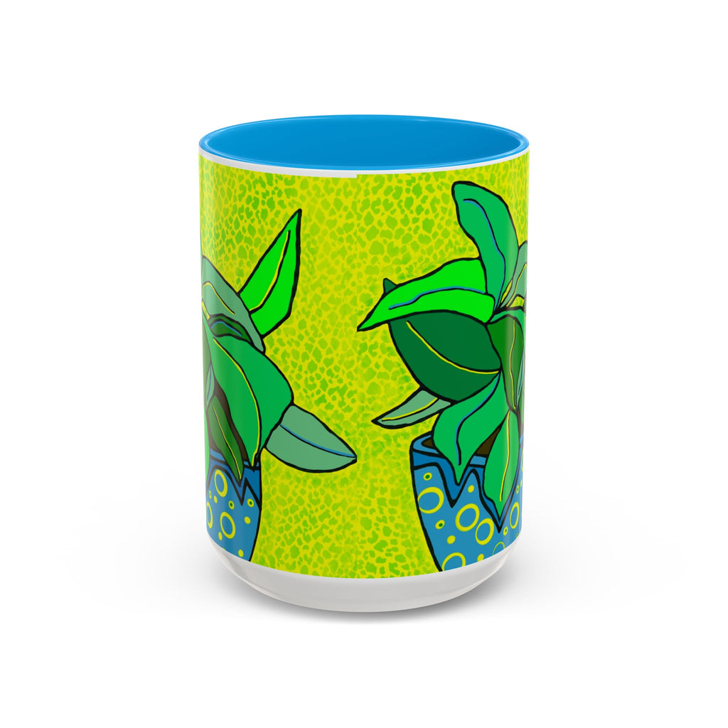 Green Potted Plant Ceramic Mug — Colorful Botanical Coffee Cup (11oz/15oz)