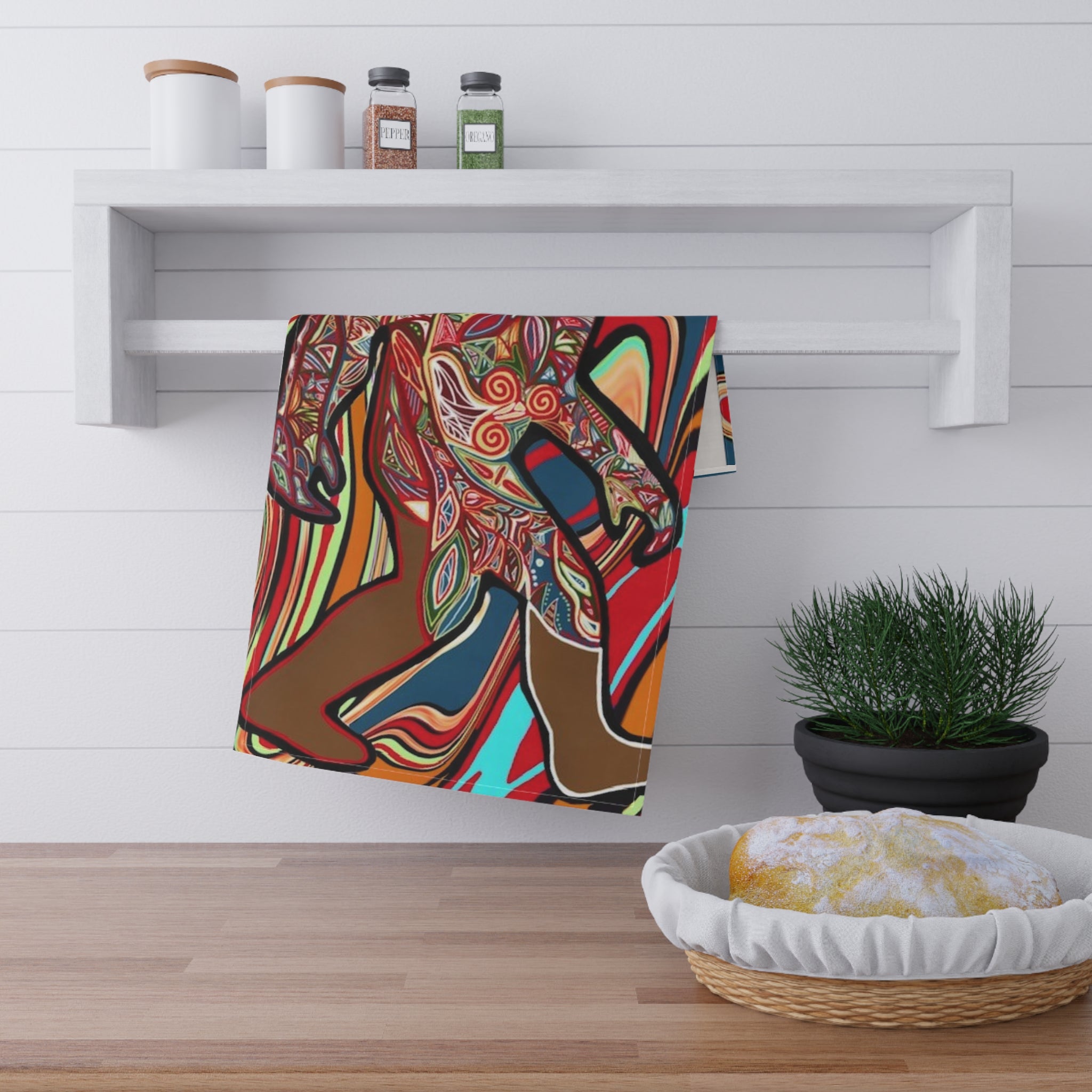 Abstract Bigfoot Cotton Tea Towel — Colorful Boho Kitchen Line