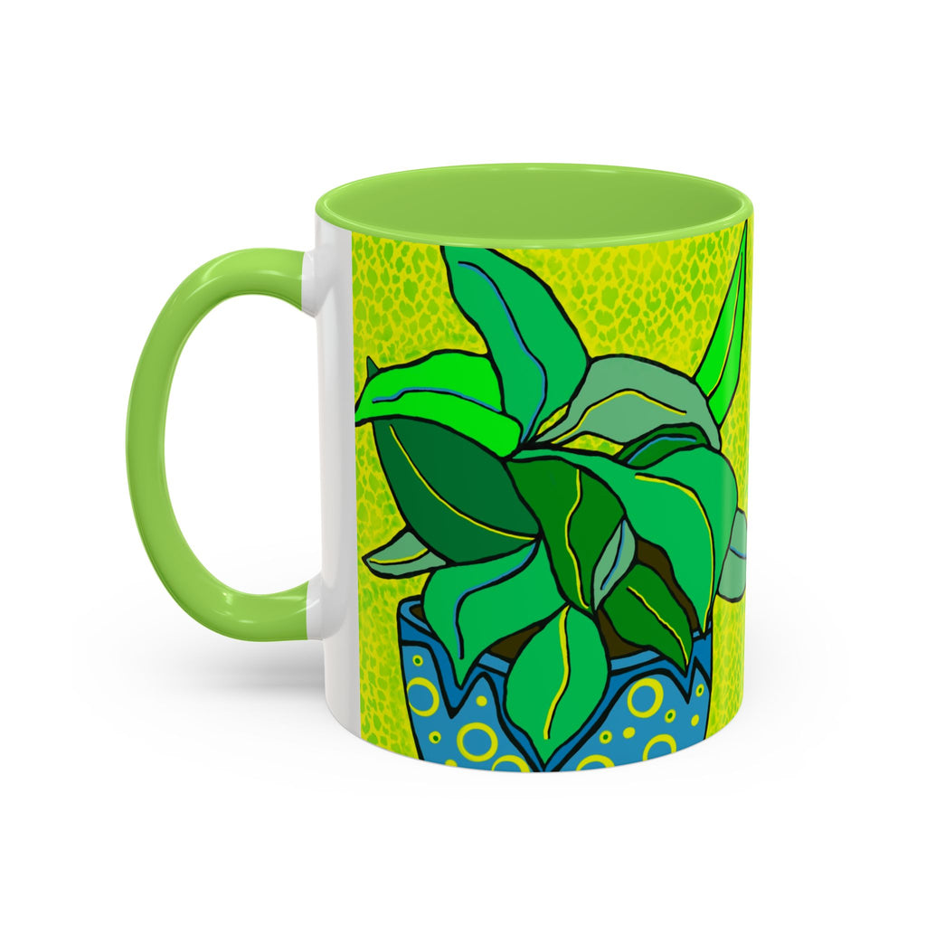 Green Potted Plant Ceramic Mug — Colorful Botanical Coffee Cup (11oz/15oz)