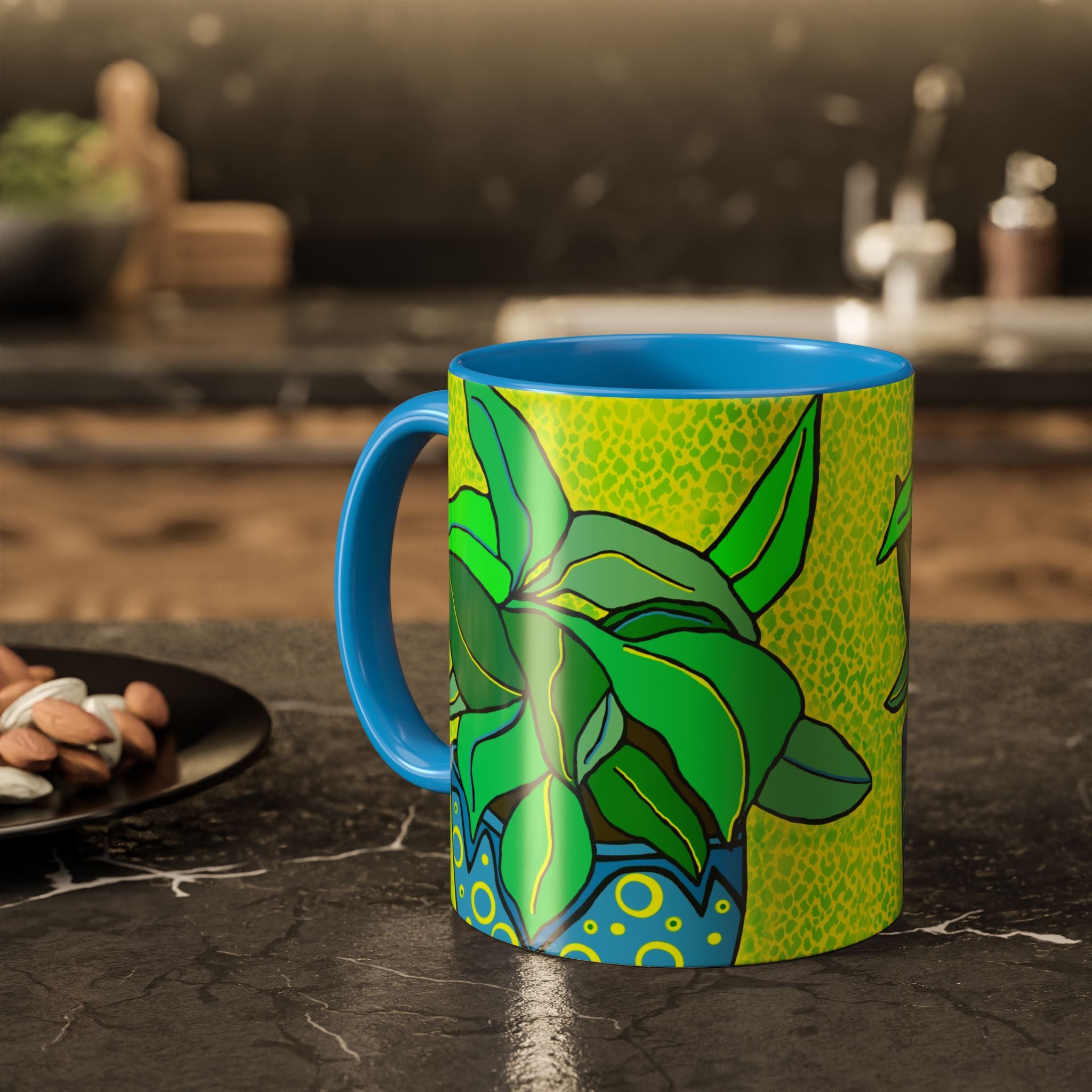 Green Potted Plant Ceramic Mug — Colorful Botanical Coffee Cup (11oz/15oz)