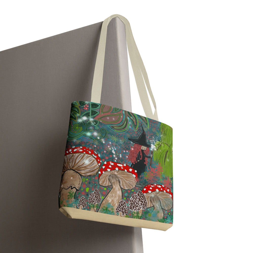 Whimsical Witch & Mushrooms Tote Bag