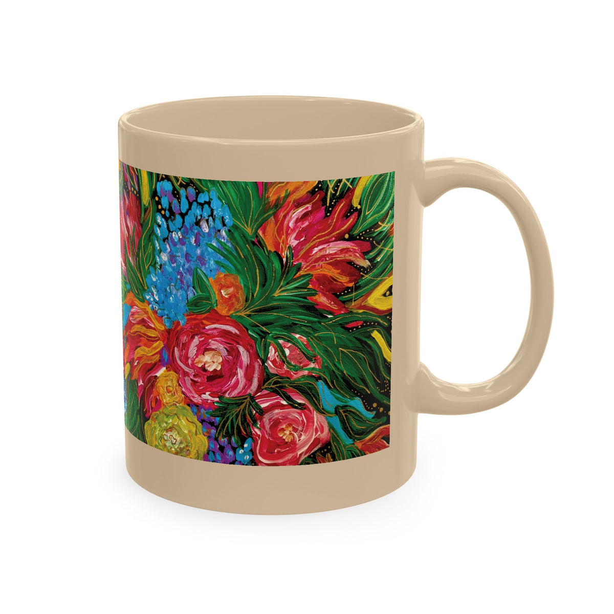 Vibrant Tropical Floral Traditional Ceramic Mug