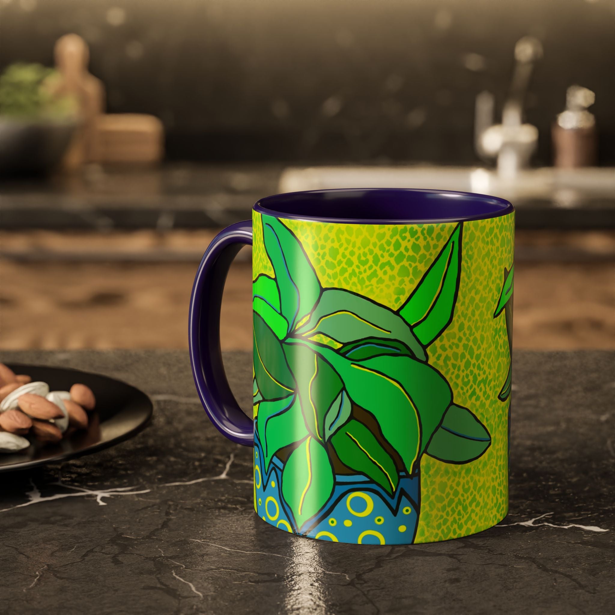 Green Potted Plant Ceramic Mug — Colorful Botanical Coffee Cup (11oz/15oz)