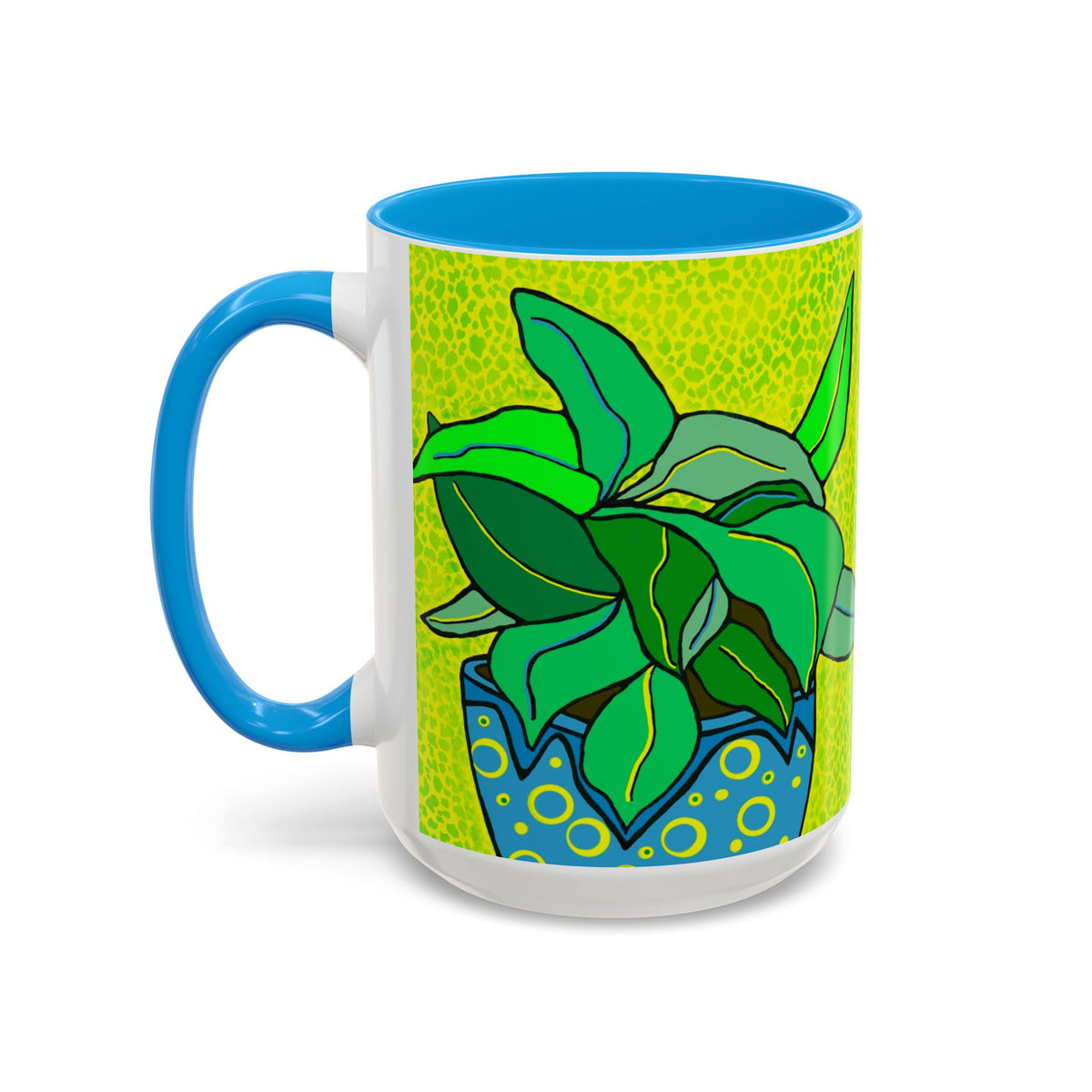 Green Potted Plant Ceramic Mug — Colorful Botanical Coffee Cup (11oz/15oz)