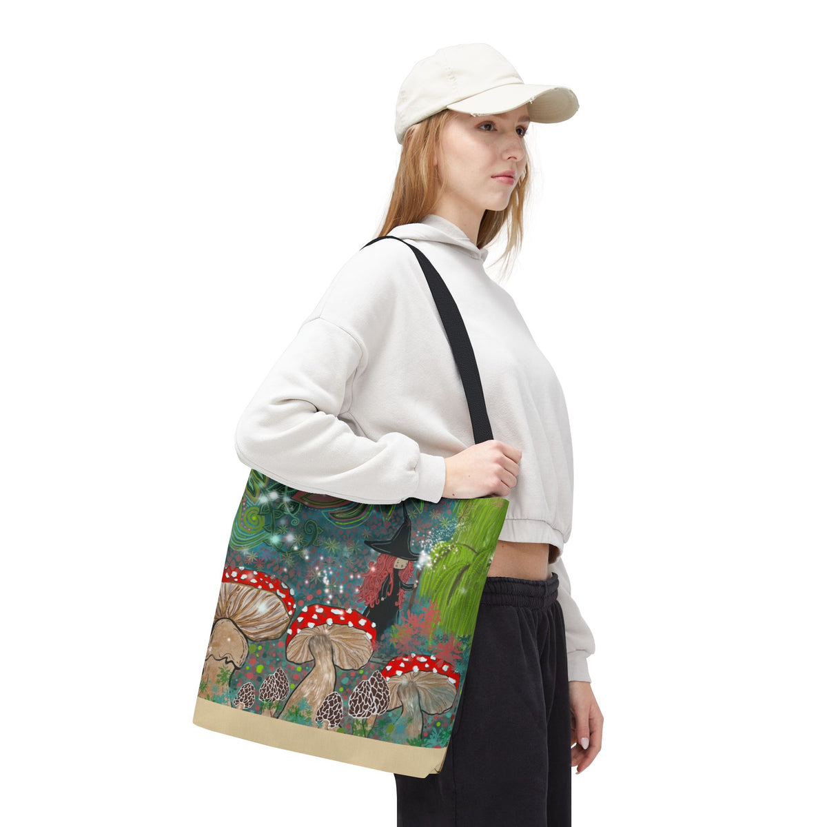Whimsical Witch & Mushrooms Tote Bag