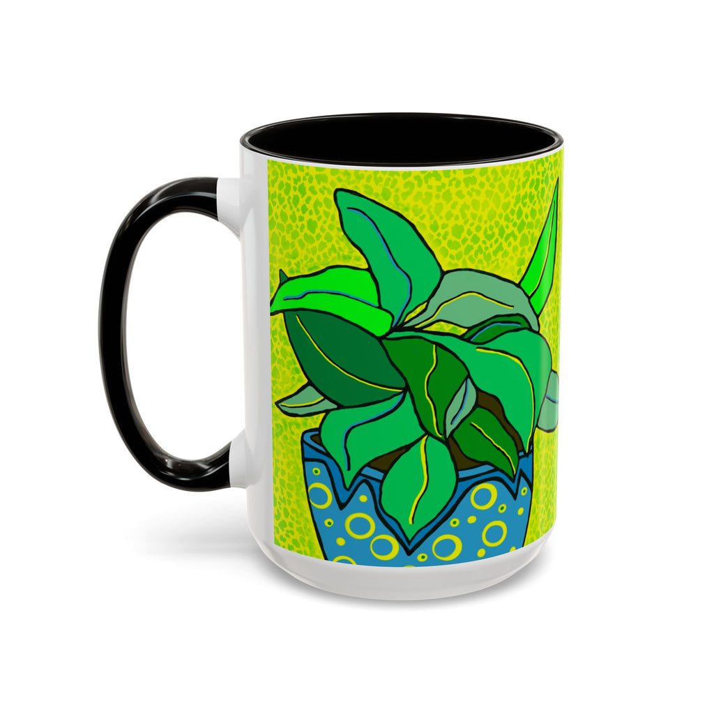Green Potted Plant Ceramic Mug — Colorful Botanical Coffee Cup (11oz/15oz)