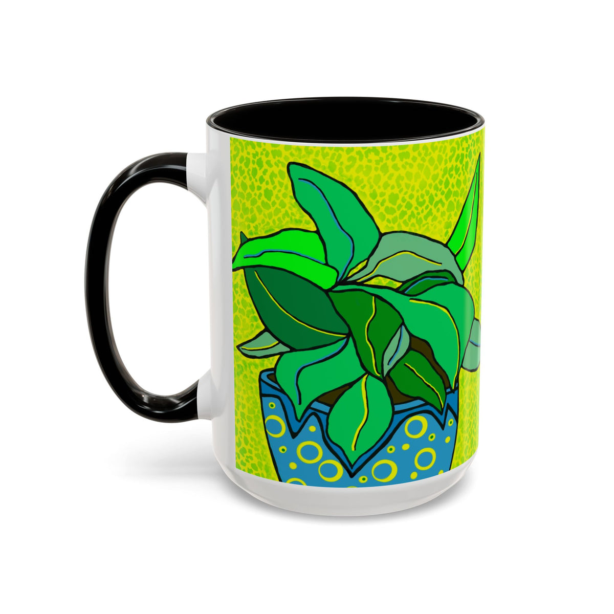 Green Potted Plant Ceramic Mug — Colorful Botanical Coffee Cup (11oz/15oz)