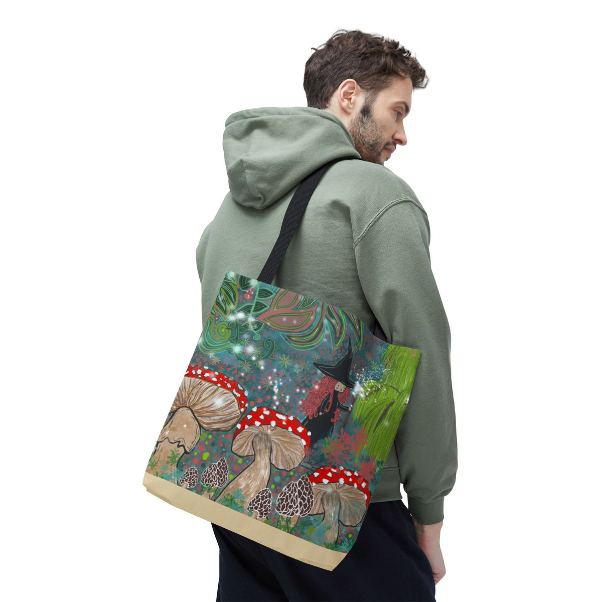 Whimsical Witch & Mushrooms Tote Bag