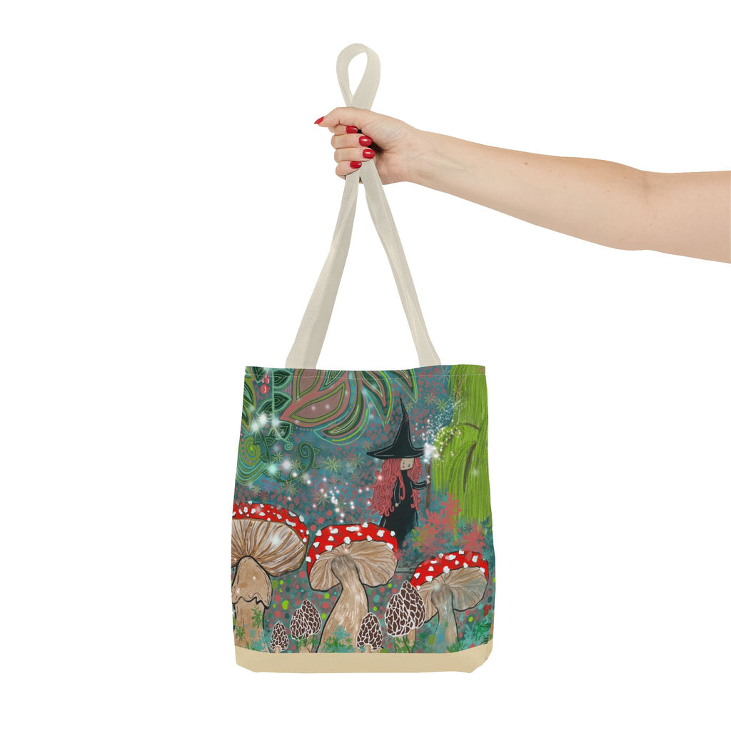 Whimsical Witch & Mushrooms Tote Bag