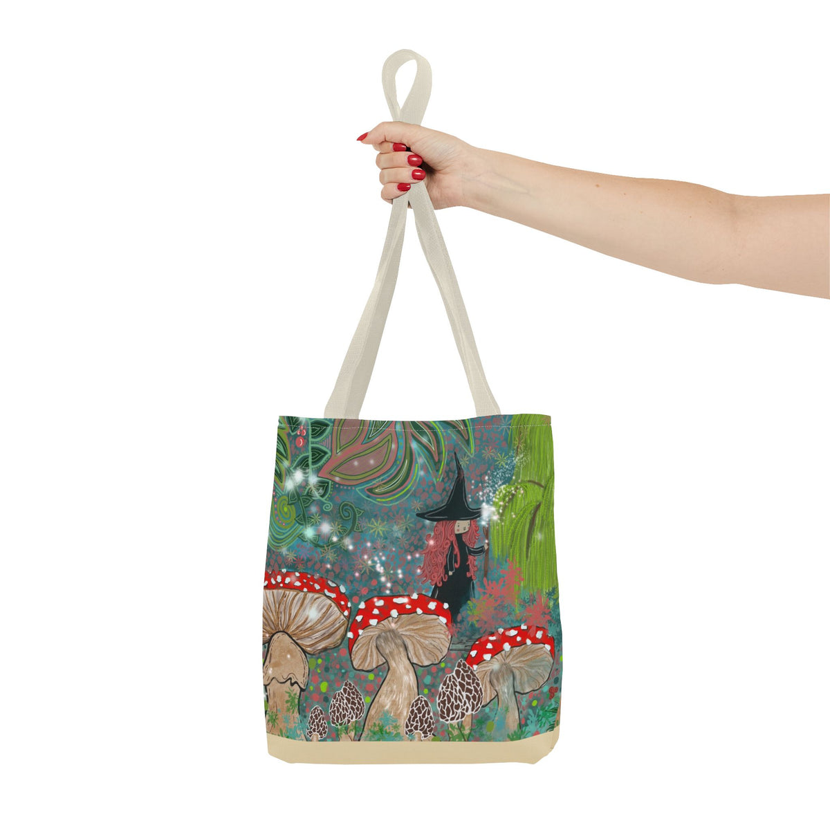 Whimsical Witch & Mushrooms Tote Bag