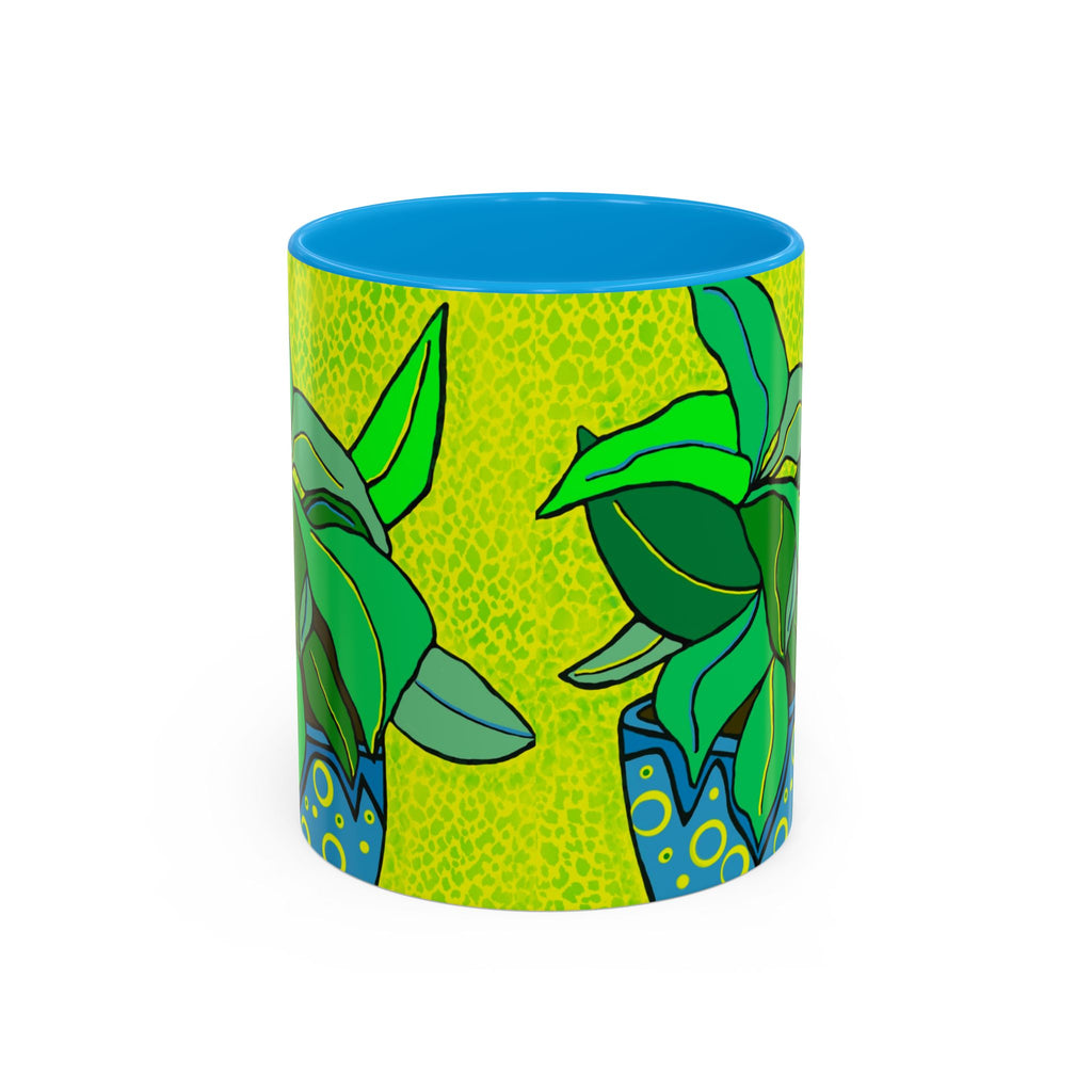 Green Potted Plant Ceramic Mug — Colorful Botanical Coffee Cup (11oz/15oz)