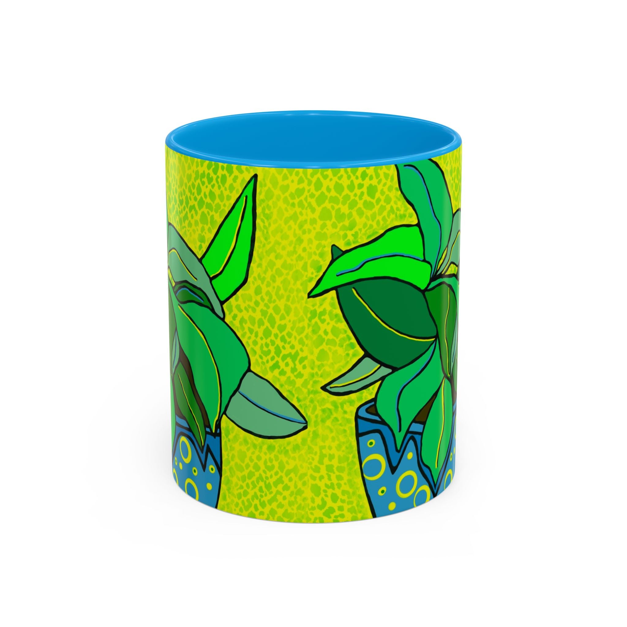 Green Potted Plant Ceramic Mug — Colorful Botanical Coffee Cup (11oz/15oz)