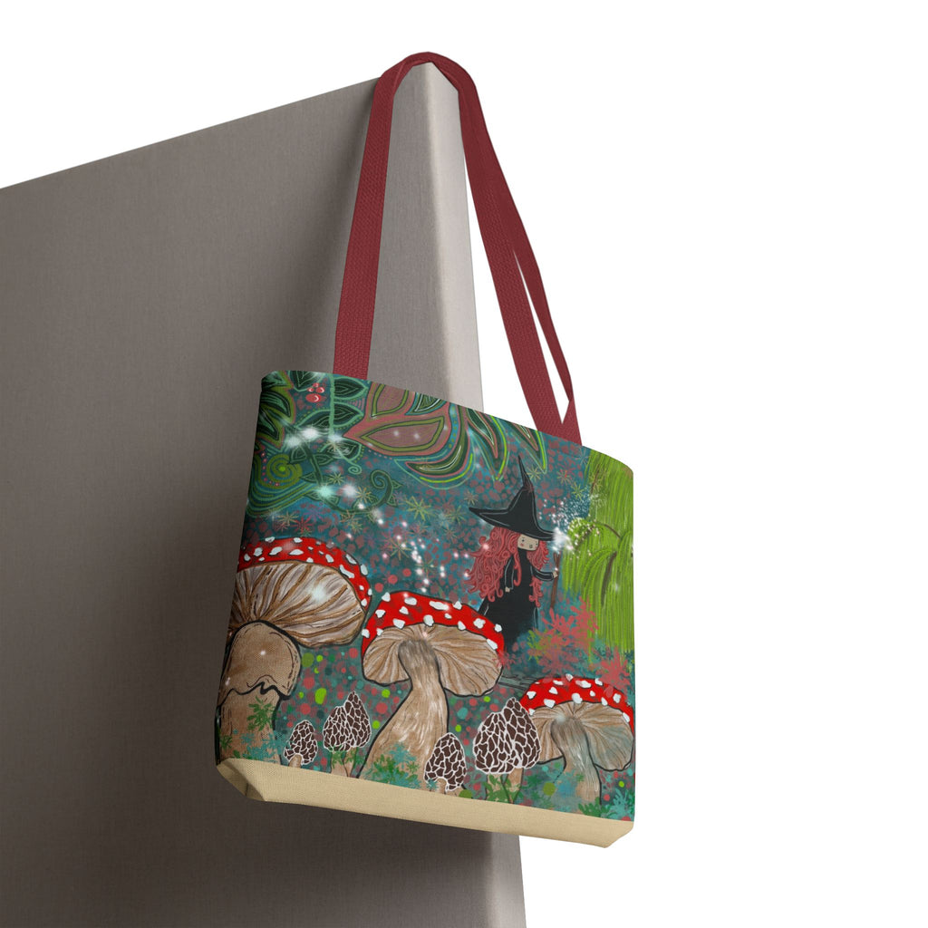 Whimsical Witch & Mushrooms Tote Bag