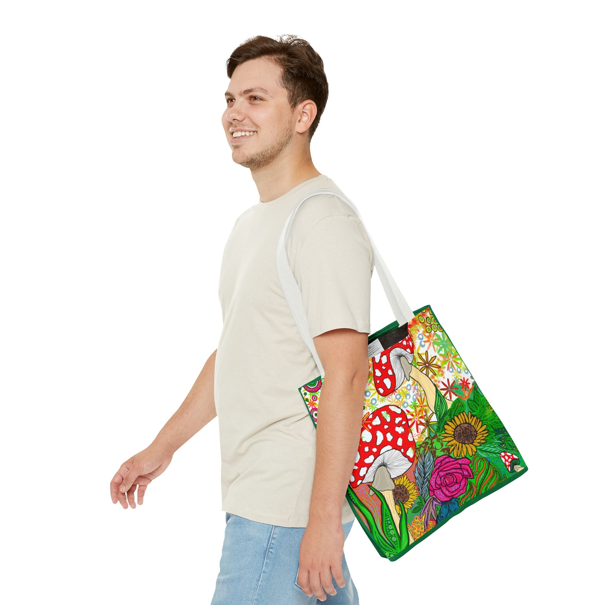 Vibrant Floral Mushroom Tote Bag – Eco-Friendly, Stylish Shopping Accessory