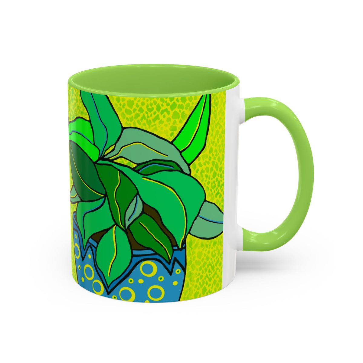 Green Potted Plant Ceramic Mug — Colorful Botanical Coffee Cup (11oz/15oz)