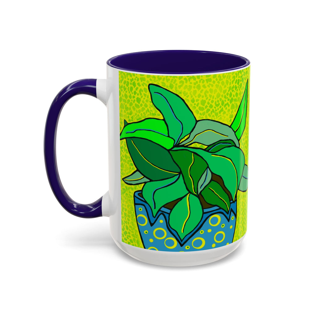 Green Potted Plant Ceramic Mug — Colorful Botanical Coffee Cup (11oz/15oz)