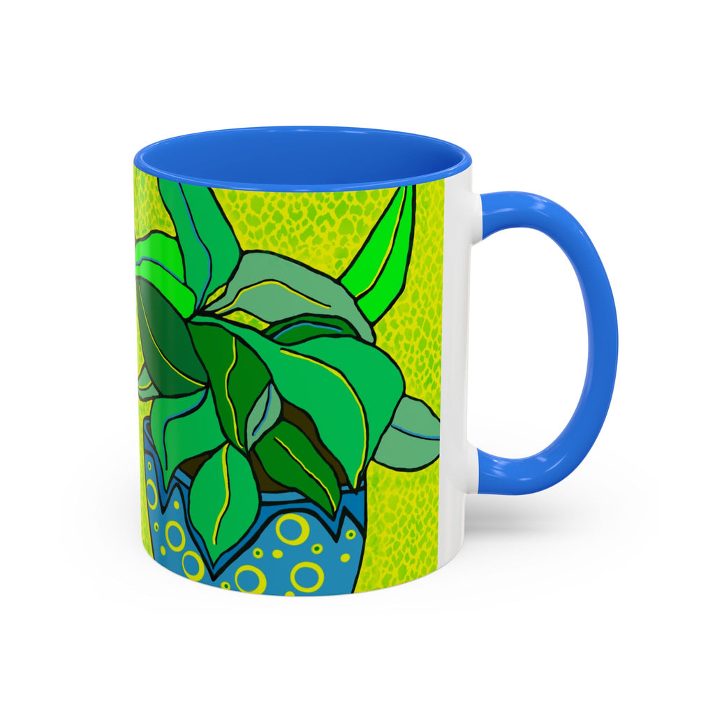 Green Potted Plant Ceramic Mug — Colorful Botanical Coffee Cup (11oz/15oz)