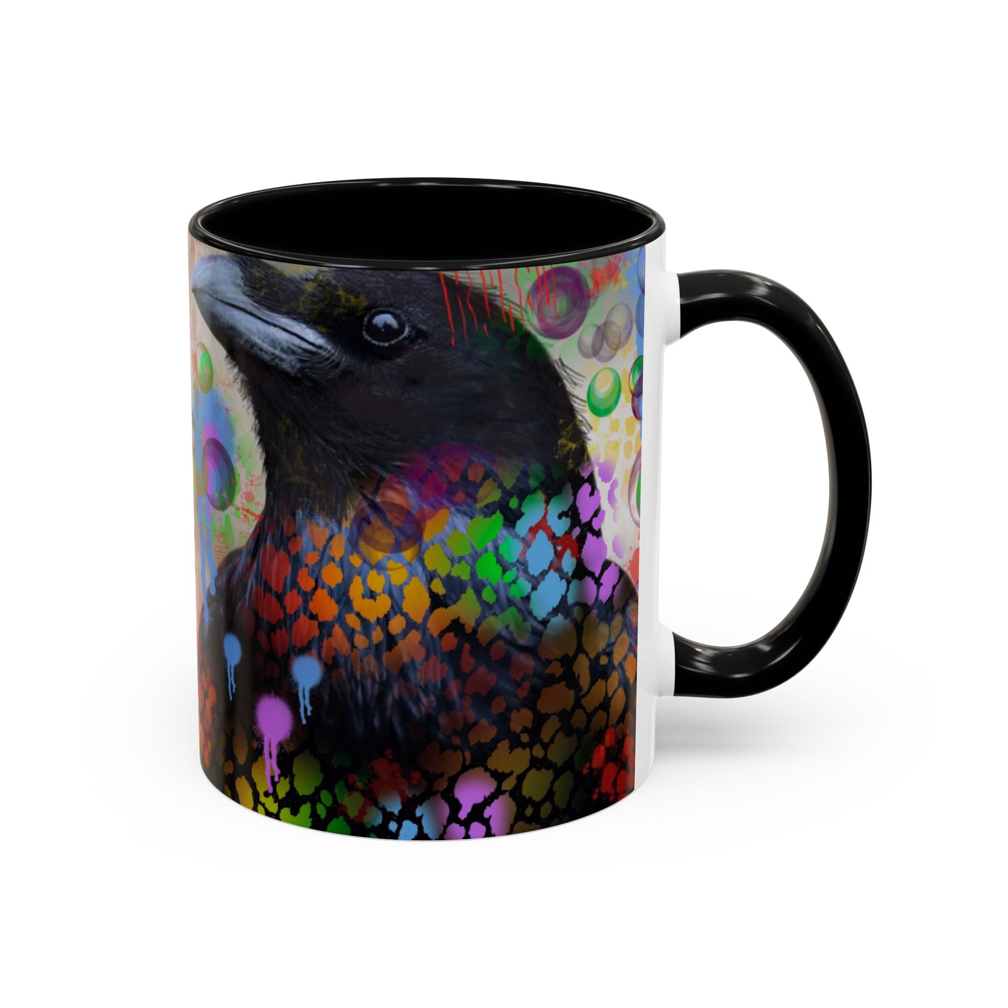 Crow Art Coffee Mug — Colorful Raven Accent Mug (11/15oz)