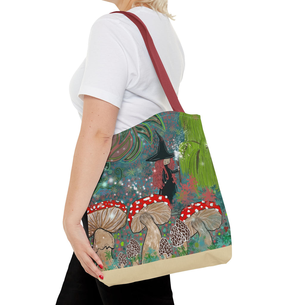 Whimsical Witch & Mushrooms Tote Bag