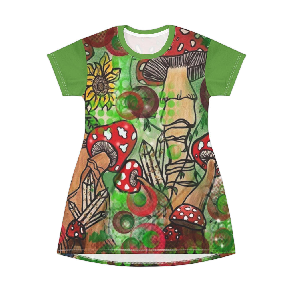 Whimsical Mushroom T-Shirt Dress