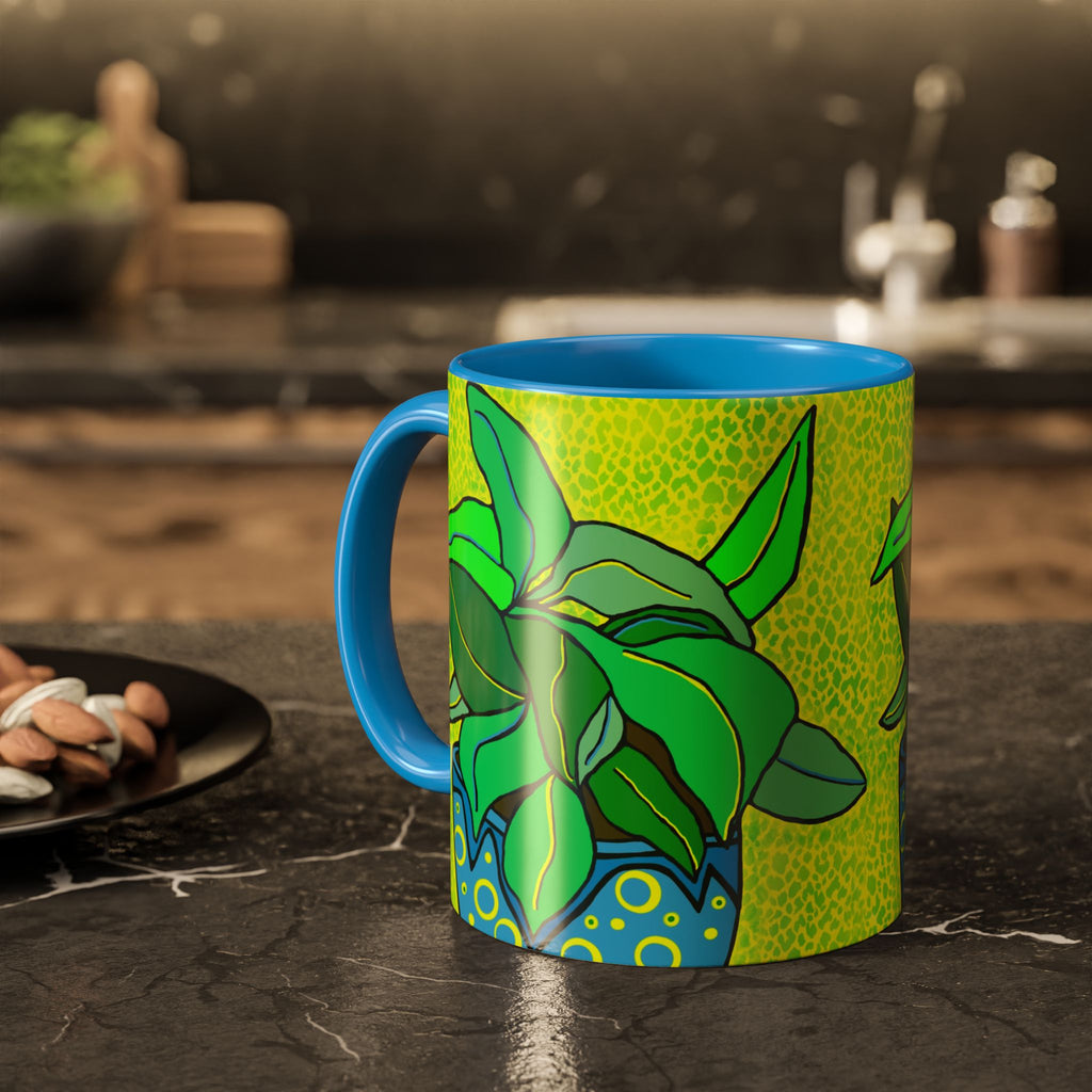 Green Potted Plant Ceramic Mug — Colorful Botanical Coffee Cup (11oz/15oz)