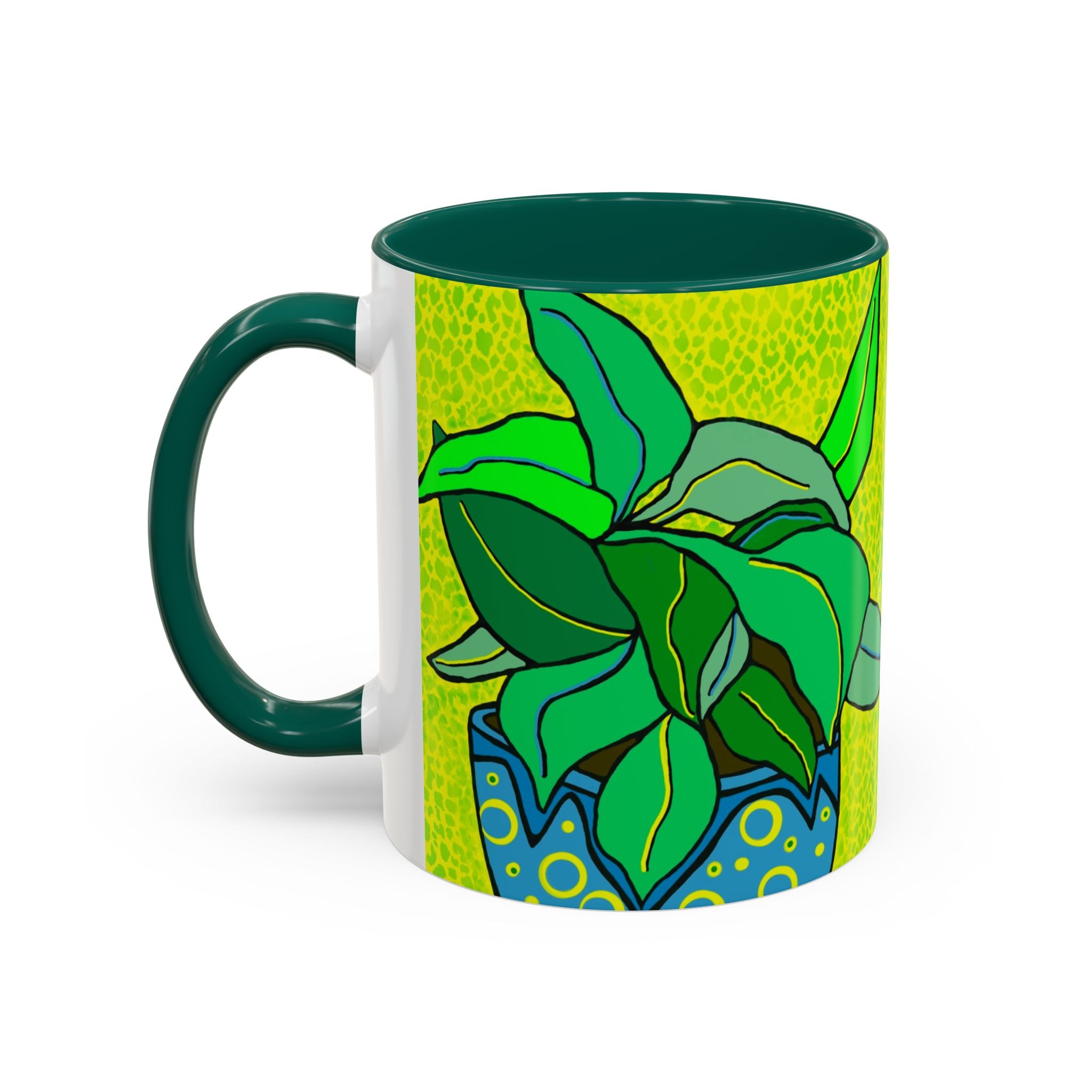 Green Potted Plant Ceramic Mug — Colorful Botanical Coffee Cup (11oz/15oz)