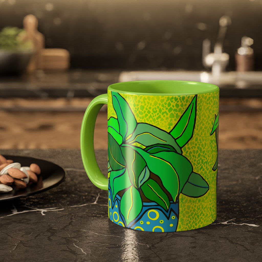 Green Potted Plant Ceramic Mug — Colorful Botanical Coffee Cup (11oz/15oz)