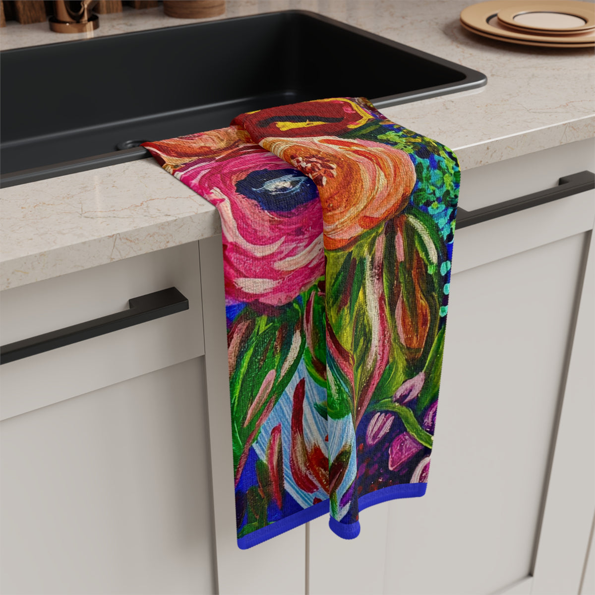 Vibrant Floral Microfiber Tea Towel