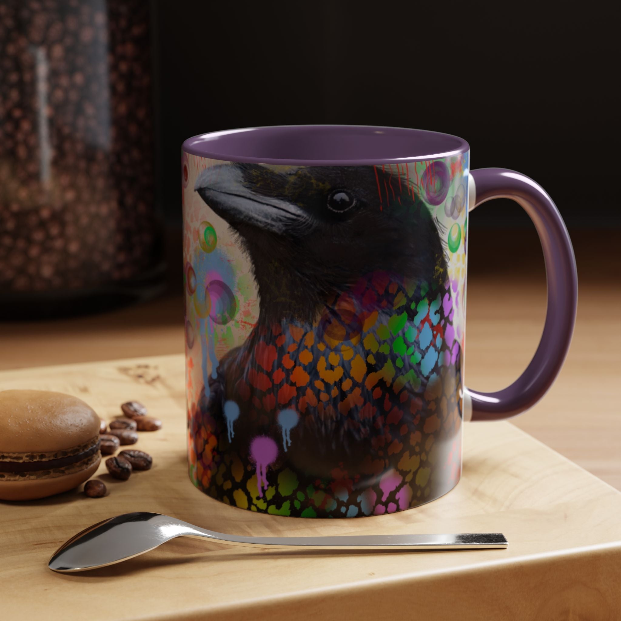 Crow Art Coffee Mug — Colorful Raven Accent Mug (11/15oz)