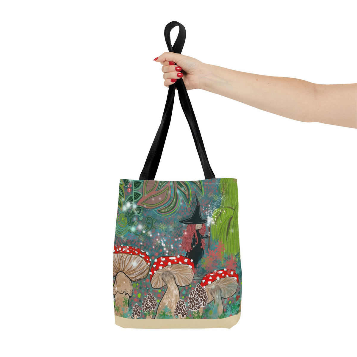 Whimsical Witch & Mushrooms Tote Bag
