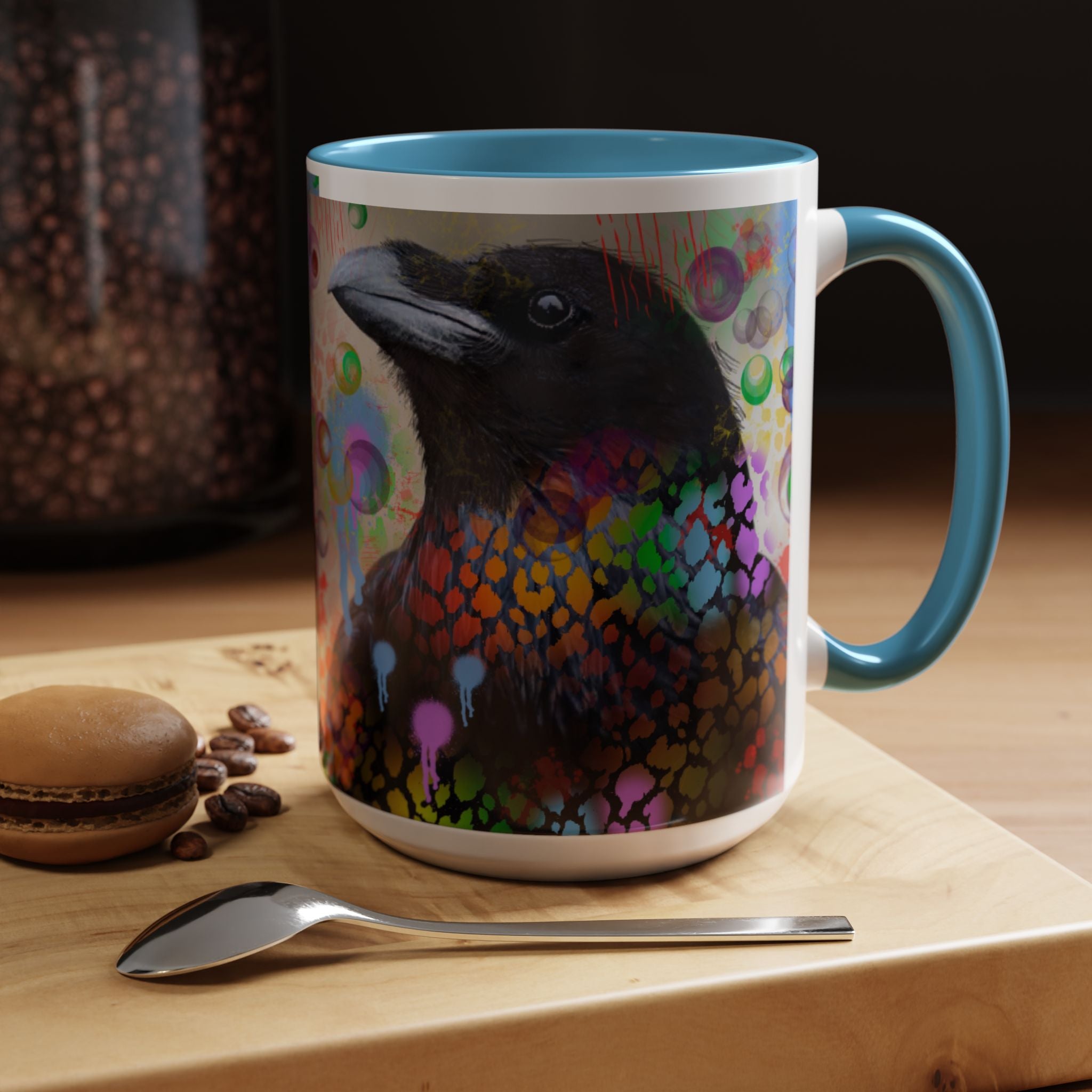 Crow Art Coffee Mug — Colorful Raven Accent Mug (11/15oz)