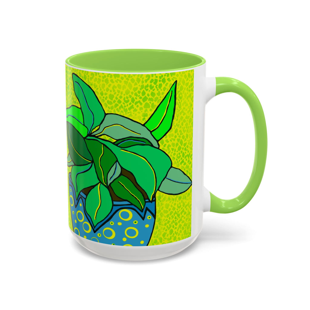 Green Potted Plant Ceramic Mug — Colorful Botanical Coffee Cup (11oz/15oz)