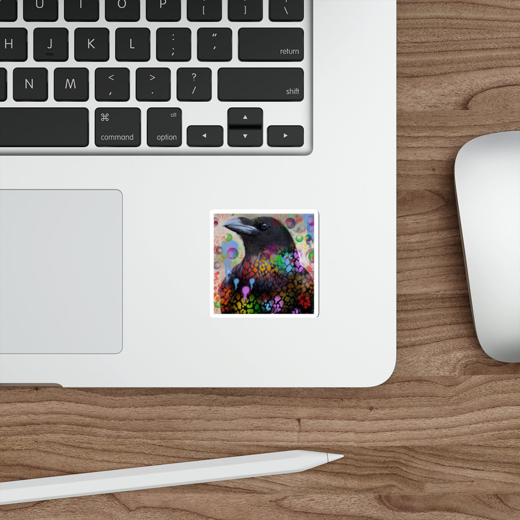 Colorful Raven Die-Cut Sticker — Rainbow Crow Art Sticker for Laptops & Journals