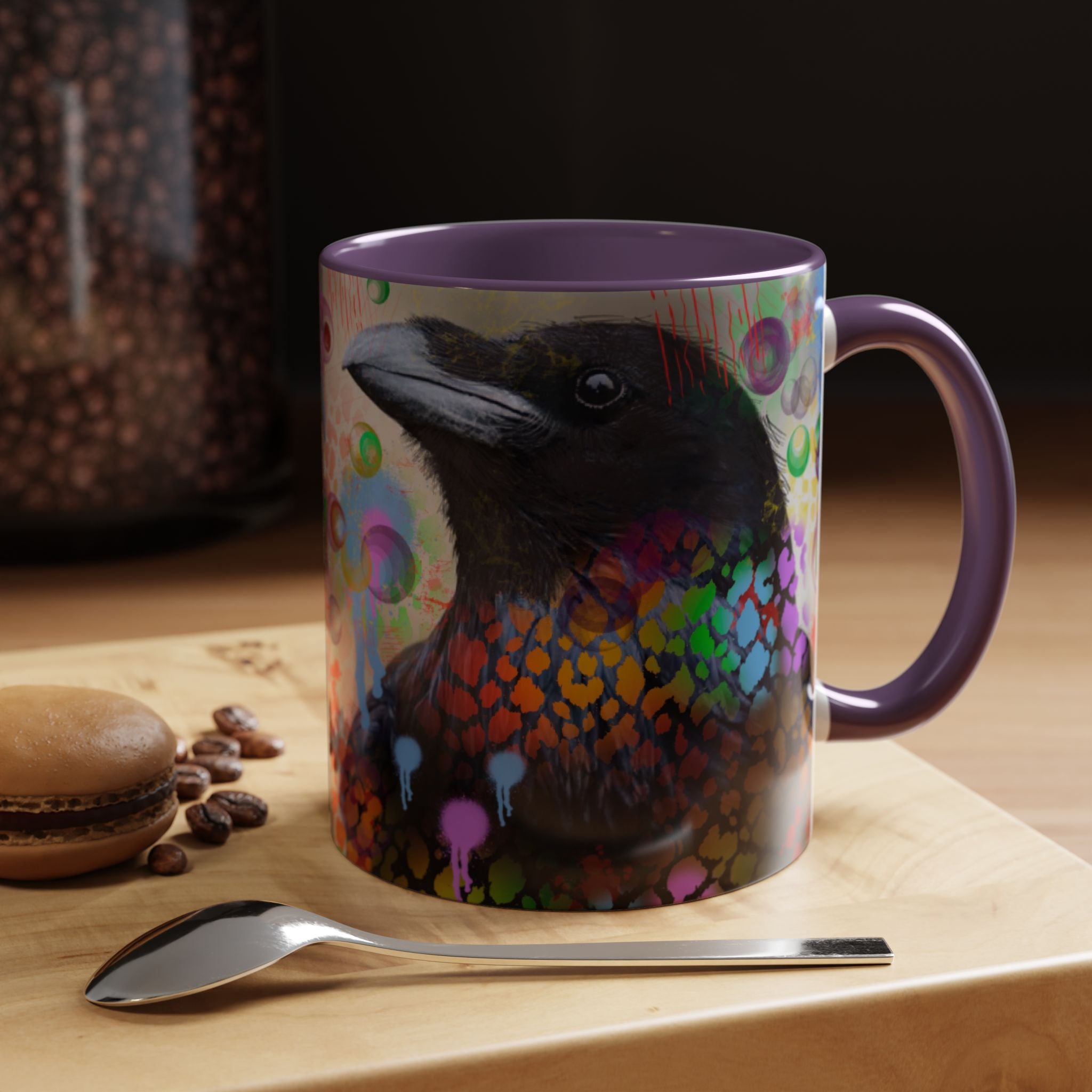 Crow Art Coffee Mug — Colorful Raven Accent Mug (11/15oz)