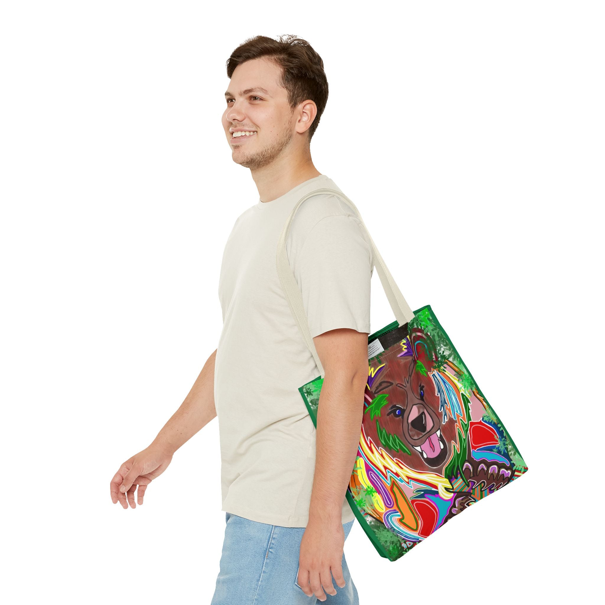 Colorful Bear Graphic Tote Bag - Eco-Friendly and Stylish