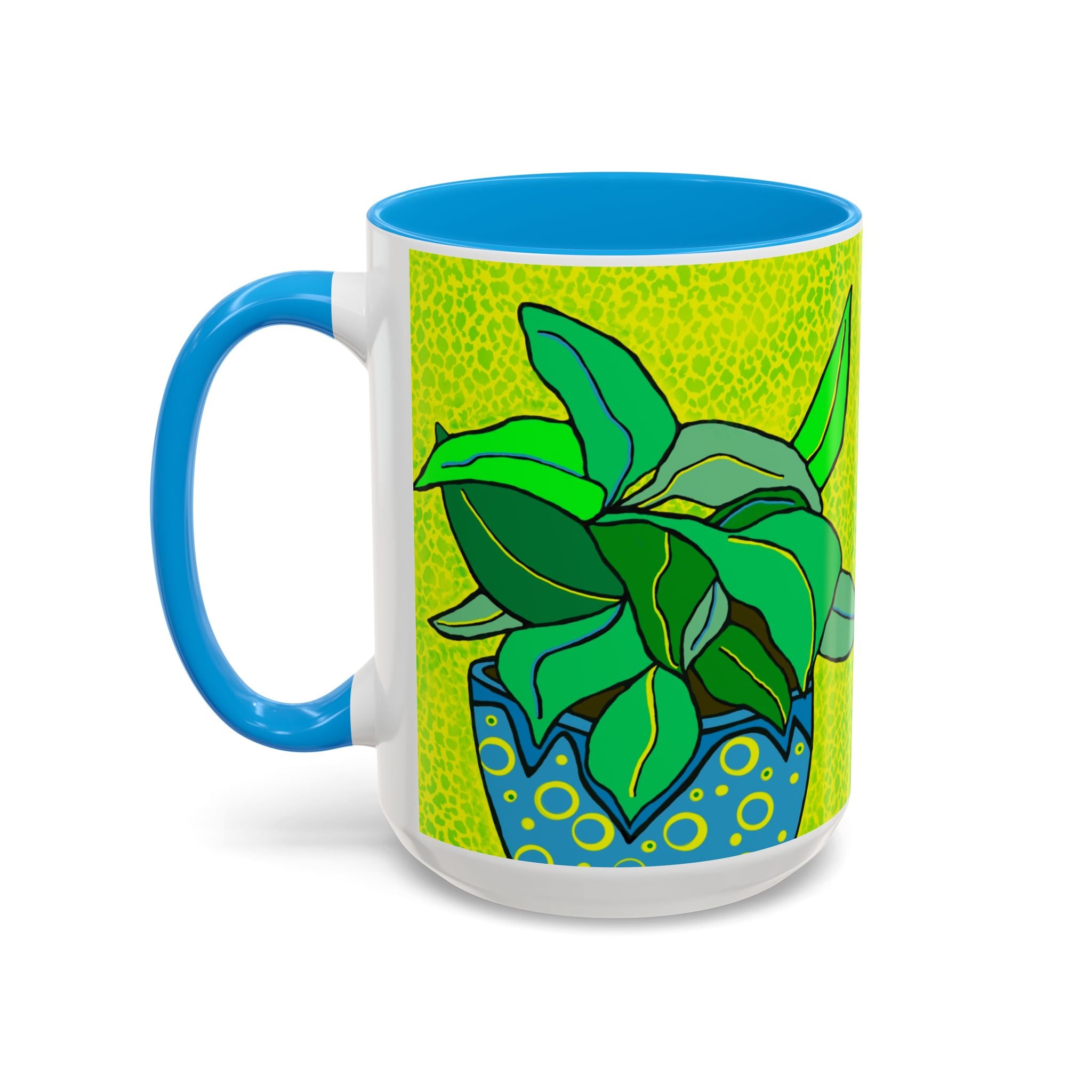 Green Potted Plant Ceramic Mug — Colorful Botanical Coffee Cup (11oz/15oz)