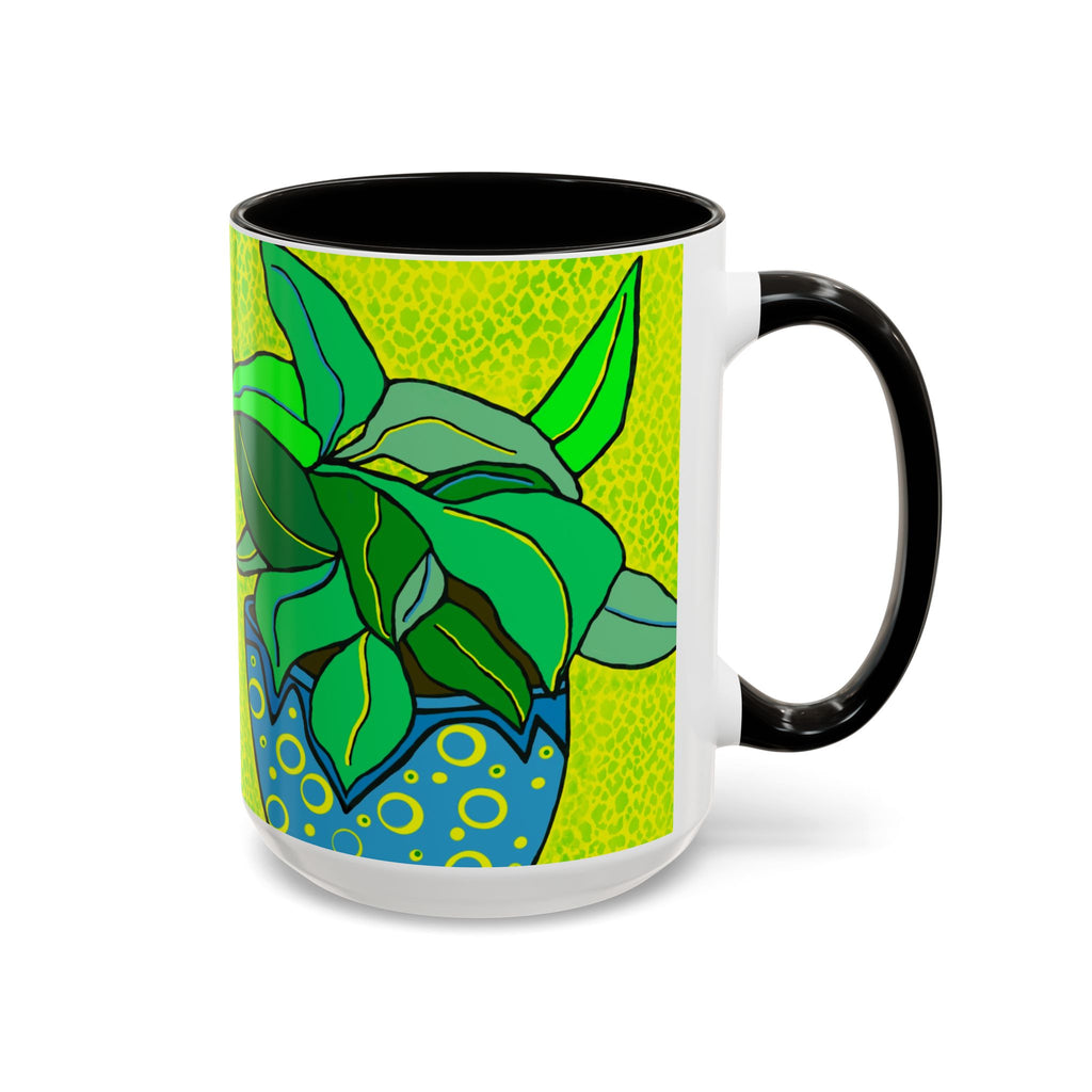 Green Potted Plant Ceramic Mug — Colorful Botanical Coffee Cup (11oz/15oz)