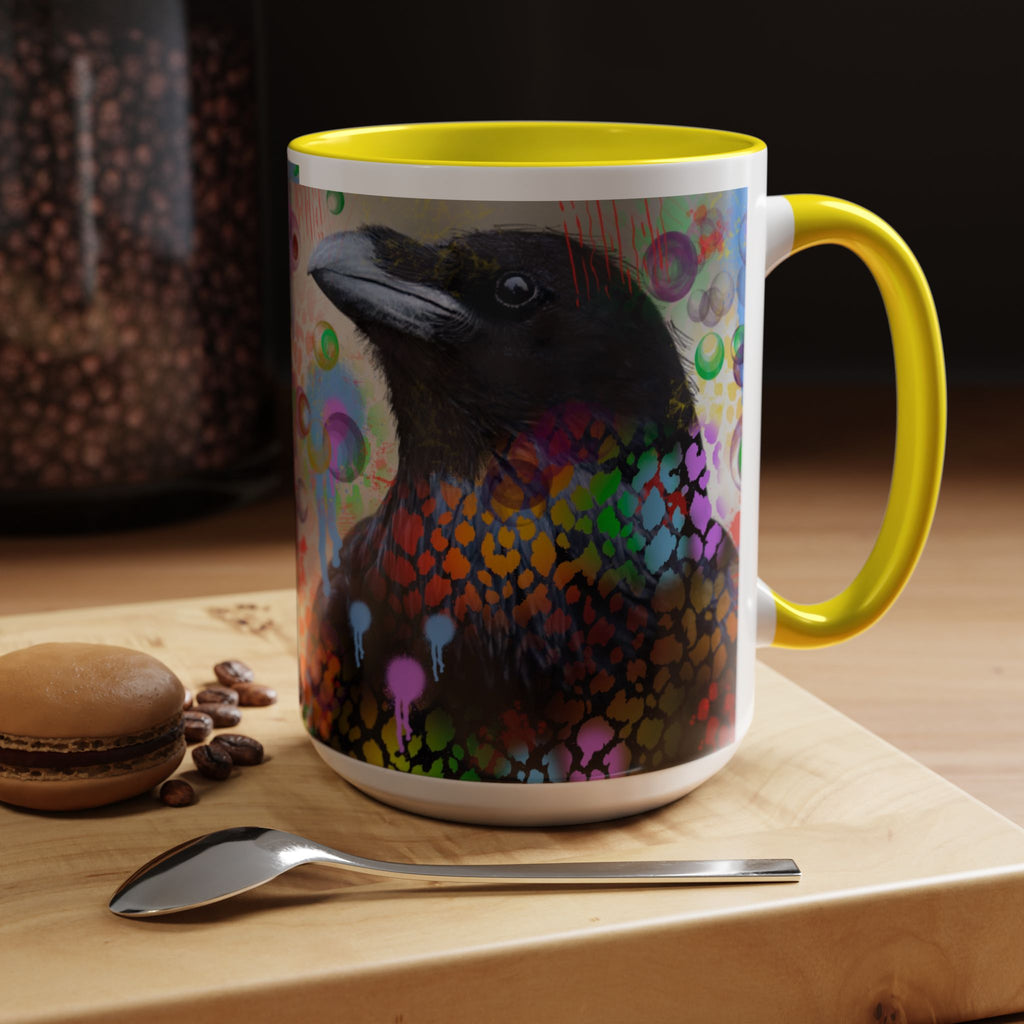 Crow Art Coffee Mug — Colorful Raven Accent Mug (11/15oz)