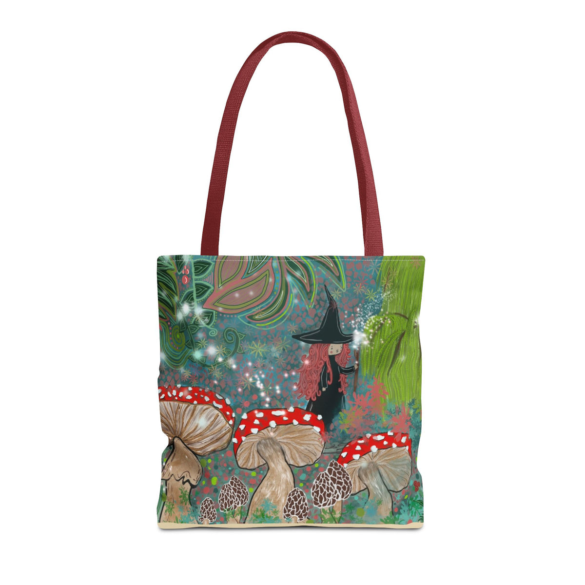 Whimsical Witch & Mushrooms Tote Bag