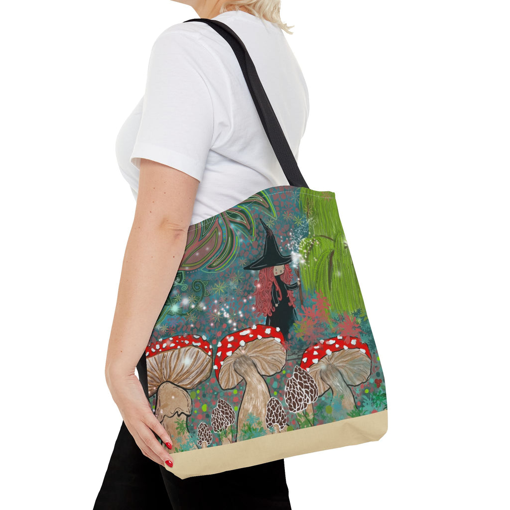 Whimsical Witch & Mushrooms Tote Bag