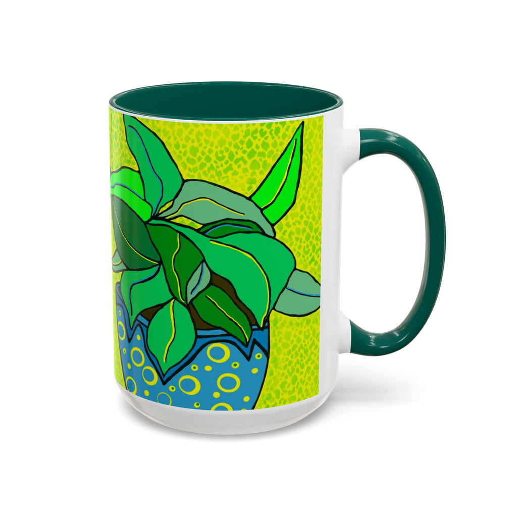 Green Potted Plant Ceramic Mug — Colorful Botanical Coffee Cup (11oz/15oz)