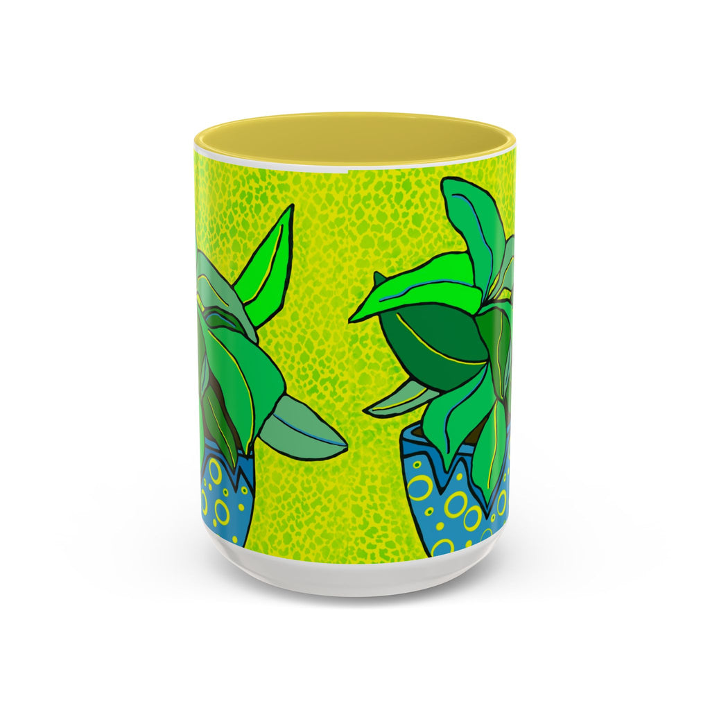 Green Potted Plant Ceramic Mug — Colorful Botanical Coffee Cup (11oz/15oz)