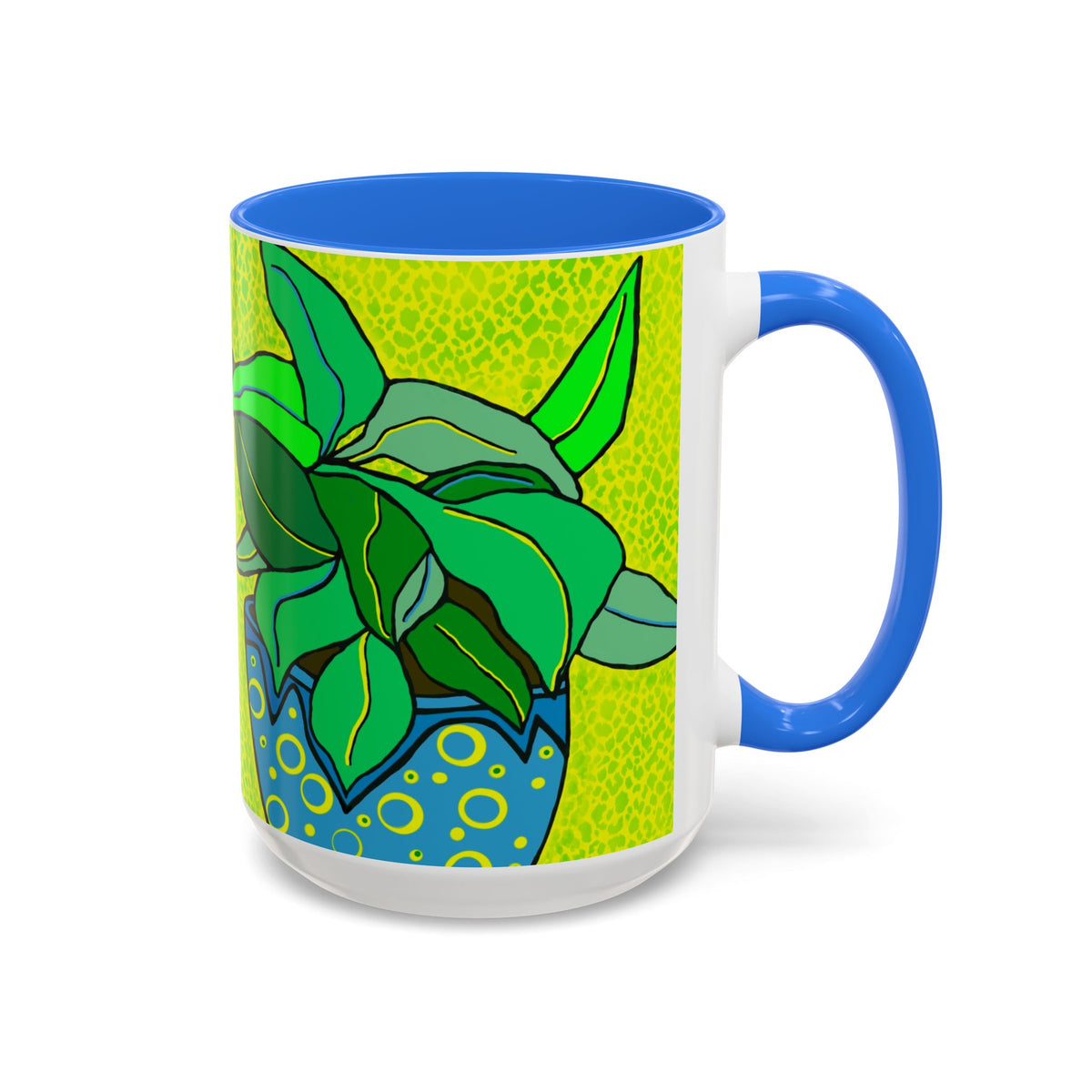 Green Potted Plant Ceramic Mug — Colorful Botanical Coffee Cup (11oz/15oz)