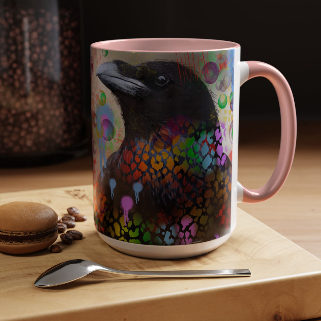 Crow Art Coffee Mug — Colorful Raven Accent Mug (11/15oz)