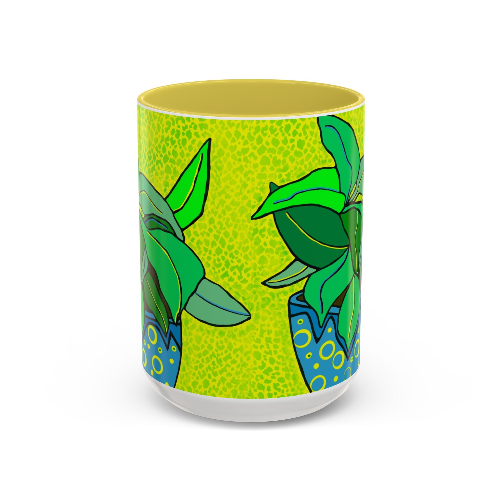 Green Potted Plant Ceramic Mug — Colorful Botanical Coffee Cup (11oz/15oz)