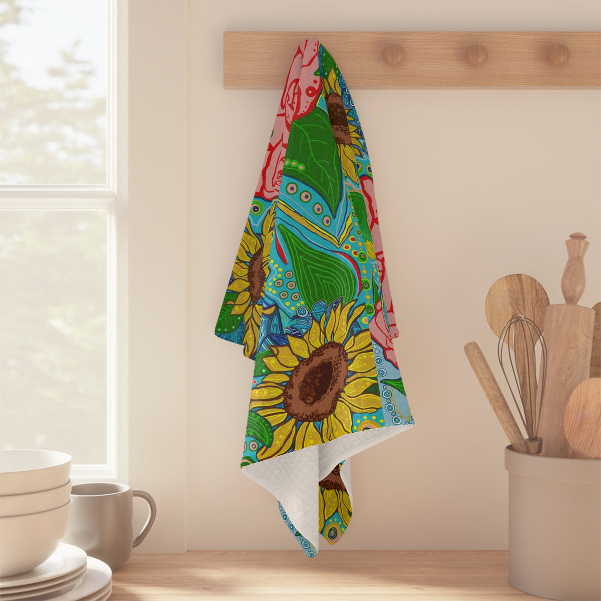 Sunflower and Rose Floral Microfiber Tea Towel
