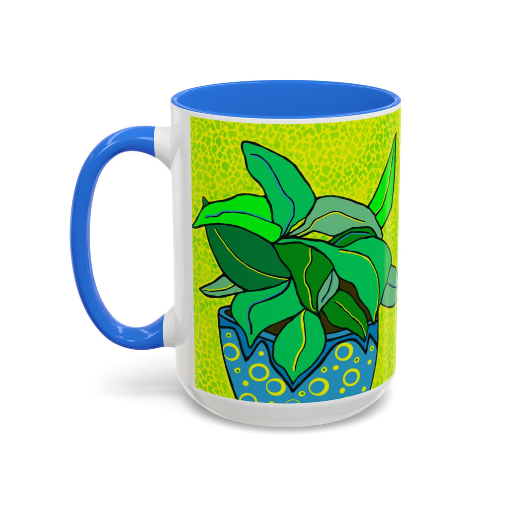 Green Potted Plant Ceramic Mug — Colorful Botanical Coffee Cup (11oz/15oz)