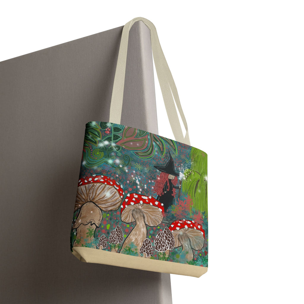 Whimsical Witch & Mushrooms Tote Bag