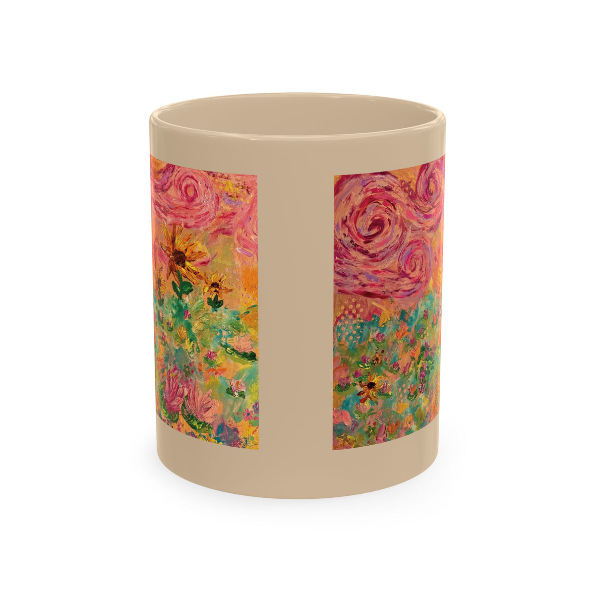 Floral Sunrise Ceramic Mug — Colorful Impressionist Garden Art