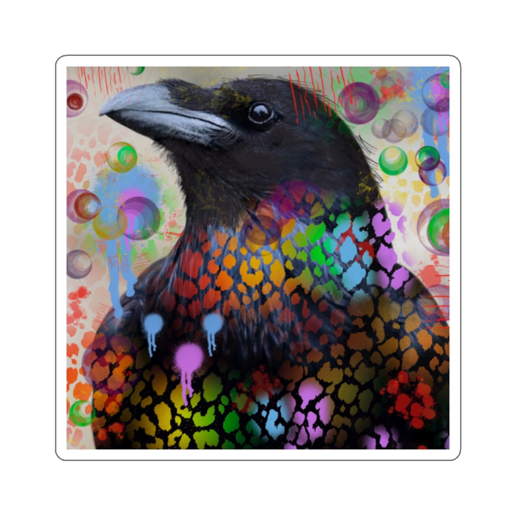 Colorful Raven Die-Cut Sticker — Rainbow Crow Art Sticker for Laptops & Journals